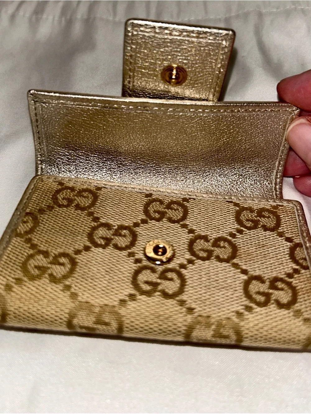 Gucci Key Case with D-Ring, Abbey Line, 141419, Unisex GG Canvas